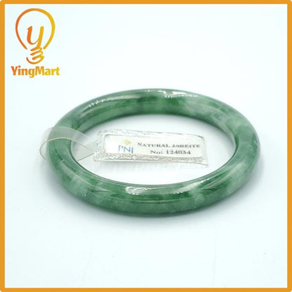 Yingmart 50mm PNJ Certified Natural Color Greyish Green Natural Jadeite Jade Bangle Bracelet, Real Gemstone, Gift for Her Mom Grandma Sister