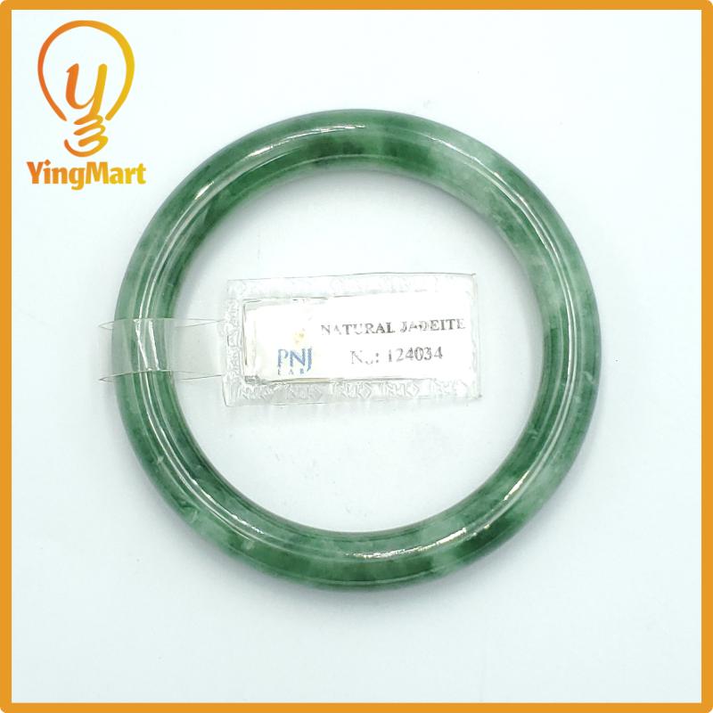 Yingmart 50mm PNJ Certified Natural Color Greyish Green Natural Jadeite Jade Bangle Bracelet, Real Gemstone, Gift for Her Mom Grandma Sister