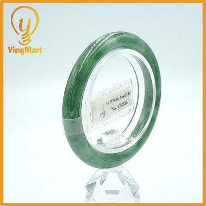 Yingmart 50mm PNJ Certified Natural Color Greyish Green Natural Jadeite Jade Bangle Bracelet, Real Gemstone, Gift for Her Mom Grandma Sister