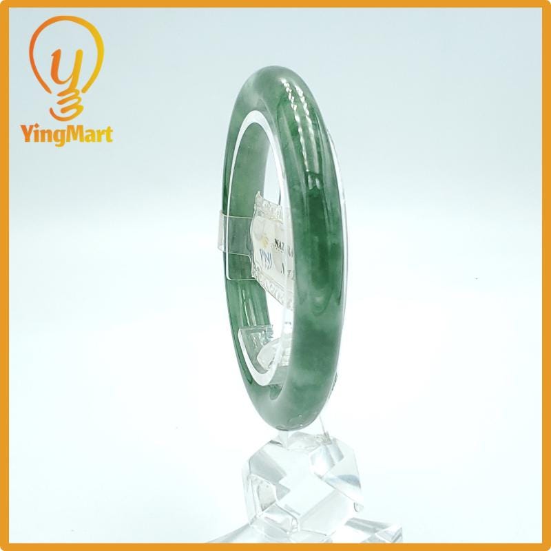 Yingmart 50mm PNJ Certified Natural Color Greyish Green Natural Jadeite Jade Bangle Bracelet, Real Gemstone, Gift for Her Mom Grandma Sister
