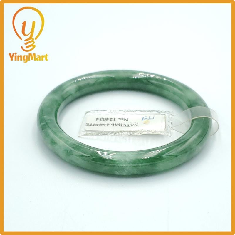 Yingmart 50mm PNJ Certified Natural Color Greyish Green Natural Jadeite Jade Bangle Bracelet, Real Gemstone, Gift for Her Mom Grandma Sister