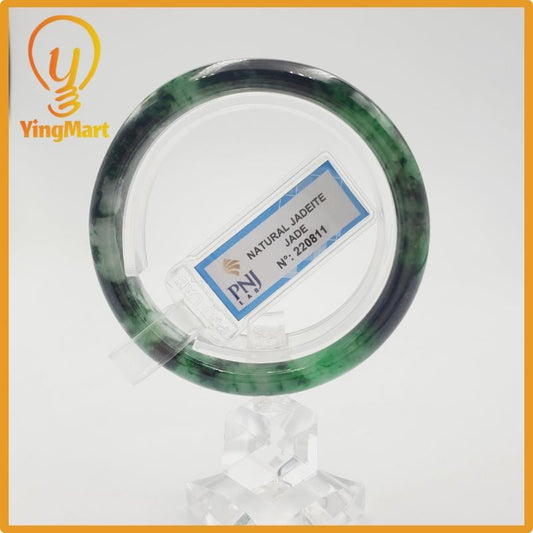 Yingmart 52mm PNJ Certified Natural Color Light To Dark Green Natural Jadeite Jade Bangle Bracelet, Real Gemstone, Gift for Her Mom Grandma
