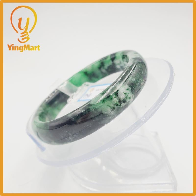 Yingmart 52mm PNJ Certified Natural Color Light To Dark Green Natural Jadeite Jade Bangle Bracelet, Real Gemstone, Gift for Her Mom Grandma