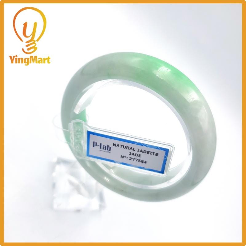 Yingmart 51mm PNJ Certified Natural Color Grey White Natural Jadeite Jade Bangle Bracelet, Real Gemstone, Gift for Her Mom Grandma Sister