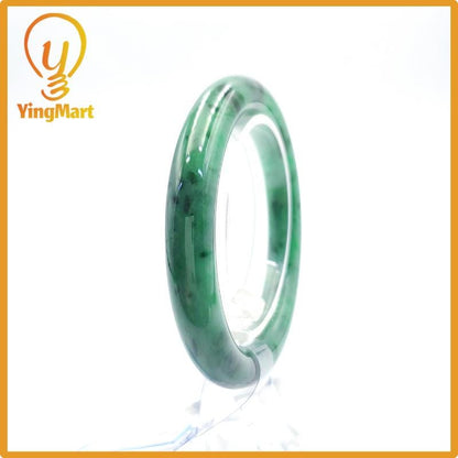 Yingmart  56mm PNJ Certified Natural Color Light To Medium Green, Black Brown Spots  Natural Jadeite Jade Bangle Bracelet, Real Gemstone