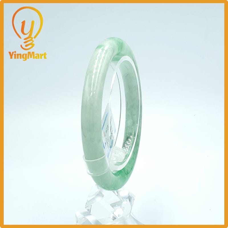 Yingmart  55mm PNJ Certified Natural Color Grey White Natural Jadeite Jade Bangle Bracelet, Real Gemstone, Gift for Her Mom Grandma Sister