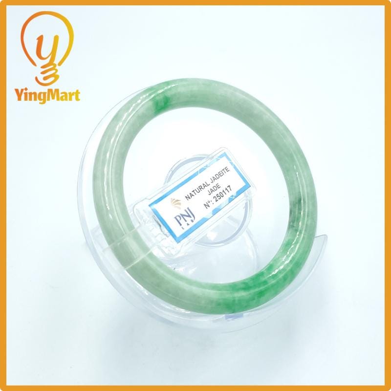 Yingmart  55mm PNJ Certified Natural Color Grey White Natural Jadeite Jade Bangle Bracelet, Real Gemstone, Gift for Her Mom Grandma Sister