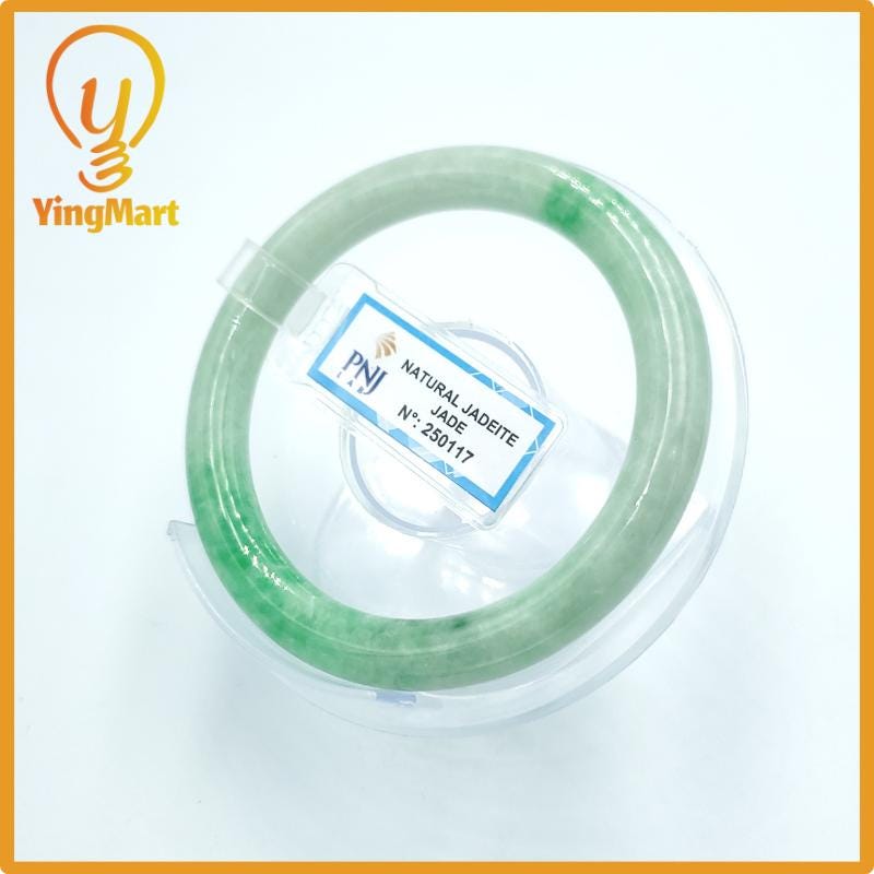 Yingmart  55mm PNJ Certified Natural Color Grey White Natural Jadeite Jade Bangle Bracelet, Real Gemstone, Gift for Her Mom Grandma Sister
