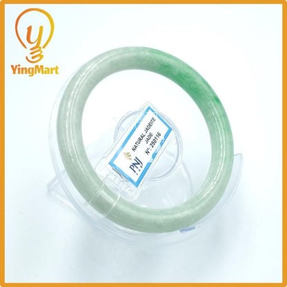 Yingmart  56mm PNJ Certified Natural Color Grey White Natural Jadeite Jade Bangle Bracelet, Real Gemstone, Gift for Her Mom Grandma Sister
