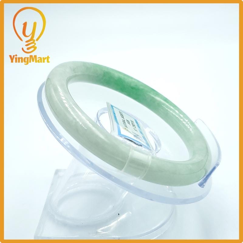 Yingmart  56mm PNJ Certified Natural Color Grey White Natural Jadeite Jade Bangle Bracelet, Real Gemstone, Gift for Her Mom Grandma Sister
