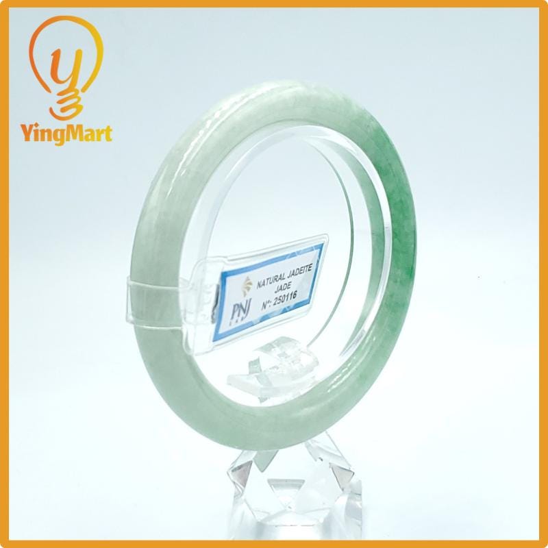 Yingmart  56mm PNJ Certified Natural Color Grey White Natural Jadeite Jade Bangle Bracelet, Real Gemstone, Gift for Her Mom Grandma Sister