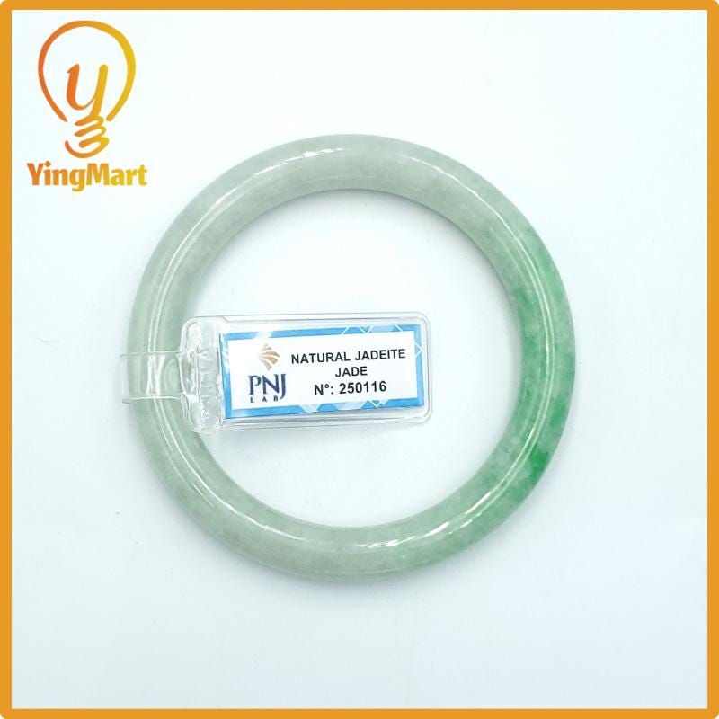 Yingmart  56mm PNJ Certified Natural Color Grey White Natural Jadeite Jade Bangle Bracelet, Real Gemstone, Gift for Her Mom Grandma Sister