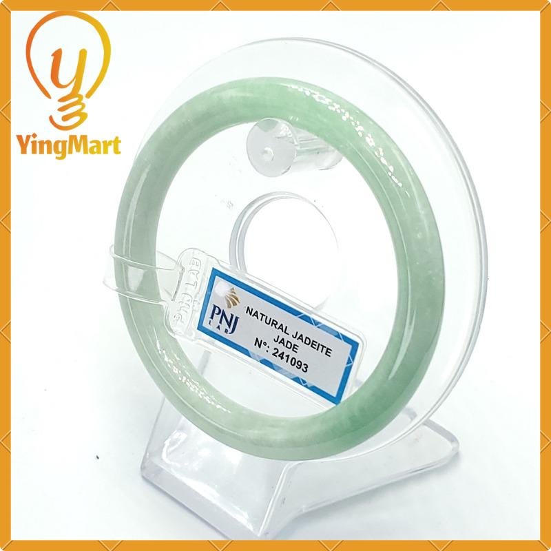 Yingmart  56mm PNJ Certified Natural Color Grey White Natural Jadeite Jade Bangle Bracelet, Real Gemstone, Gift for Her Grandma, Mom Jewelry