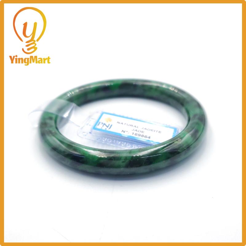 Yingmart  56mm PNJ Certified Natural Color Light To Medium Green, Black Brown Spots Natural Jadeite Jade Bangle Bracelet, Real Gemstone