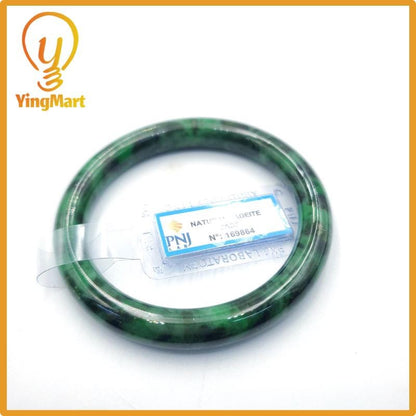 Yingmart  56mm PNJ Certified Natural Color Light To Medium Green, Black Brown Spots Natural Jadeite Jade Bangle Bracelet, Real Gemstone