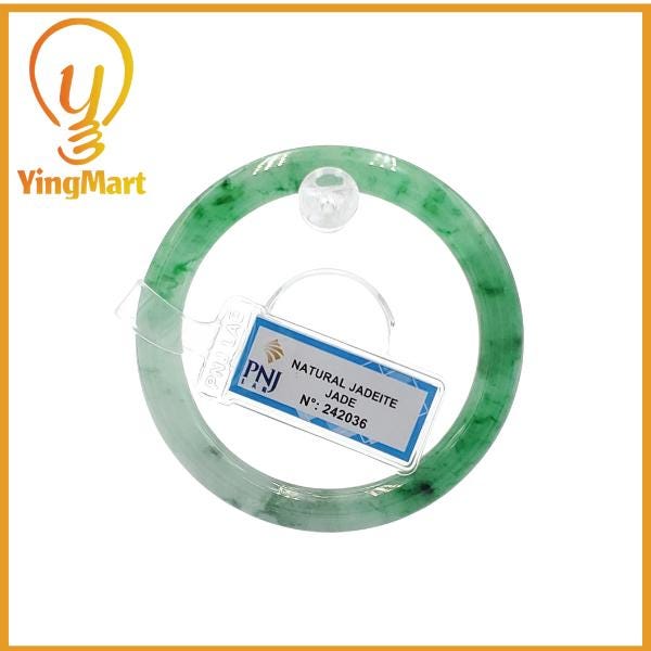 Yingmart  51mm PNJ Certified Natural Color Grey White Natural Jadeite Jade Bangle Bracelet, Real Gemstone, Gift for Her Mom Grandma Sister