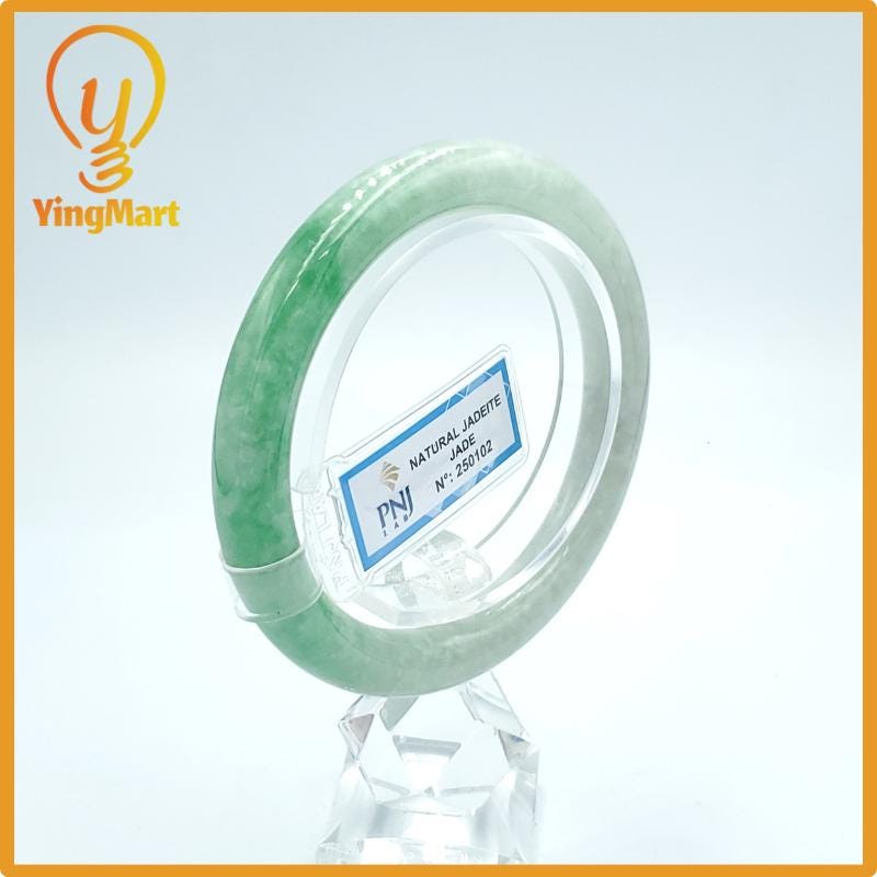 Yingmart  55mm PNJ Certified Natural Color Grey White Natural Jadeite Jade Bangle Bracelet, Real Gemstone, Gift for Her Mom Grandma