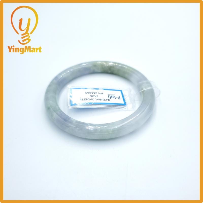 Yingmart  52mm PNJ Certified Natural Color Grey White Natural Jadeite Jade Bangle Bracelet, Real Gemstone, Gift for Her Mom Grandma Sister