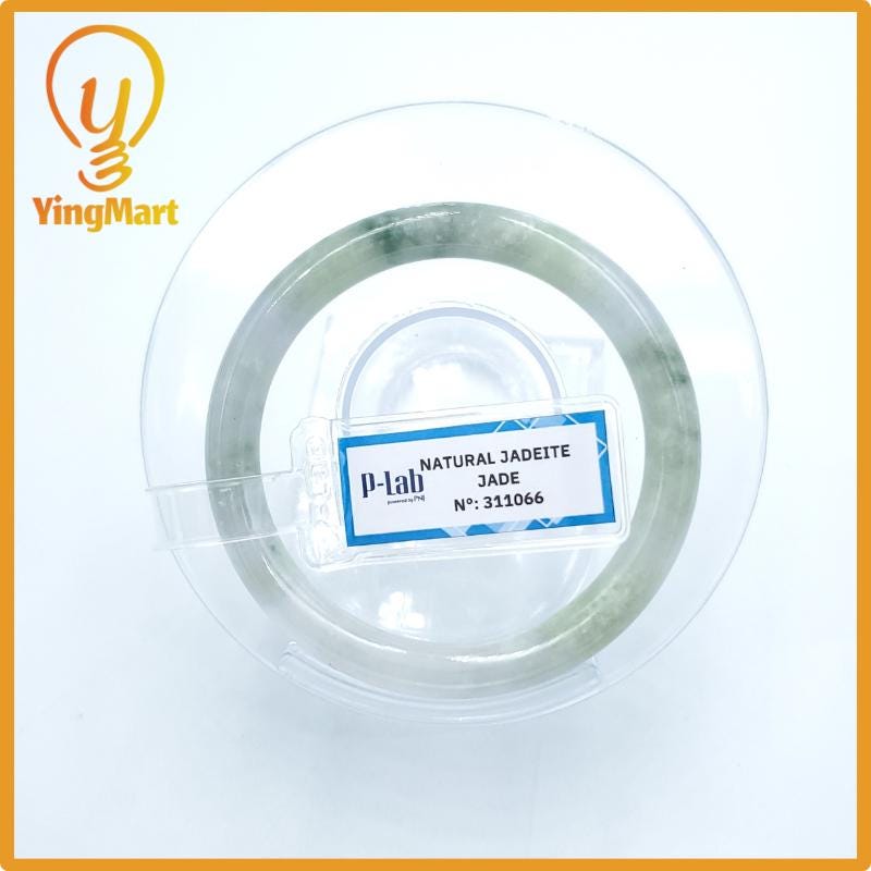 Yingmart  48mm PNJ Certified Natural Color Grey White Natural Jadeite Jade Bangle Bracelet, Real Gemstone, Gift for Her Mom Grandma Sister