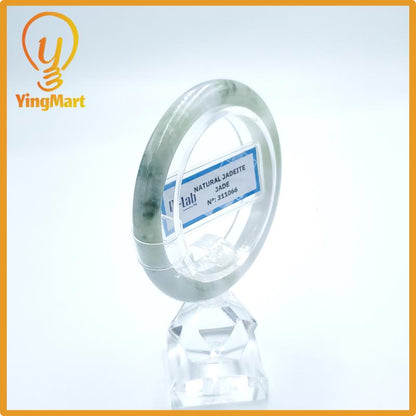 Yingmart  48mm PNJ Certified Natural Color Grey White Natural Jadeite Jade Bangle Bracelet, Real Gemstone, Gift for Her Mom Grandma Sister