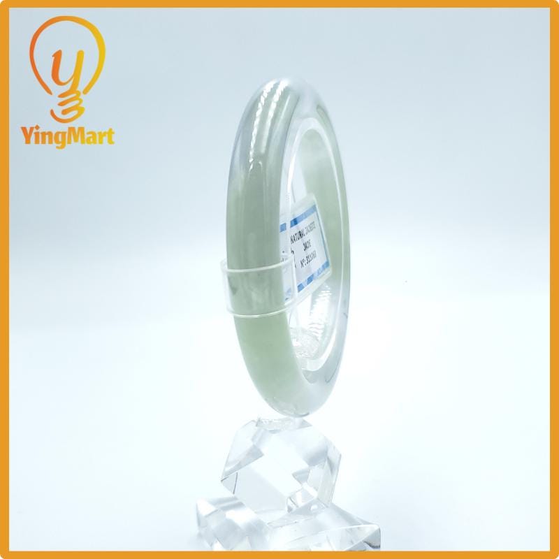 Yingmart  49mm PNJ Certified Natural Color Grey White Natural Jadeite Jade Bangle Bracelet, Real Gemstone, Gift for Her Mom Grandma Sister