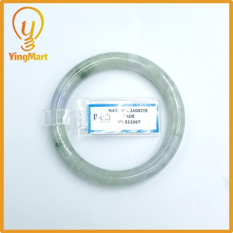 Yingmart  49mm PNJ Certified Natural Color Grey White Natural Jadeite Jade Bangle Bracelet, Real Gemstone, Gift for Her Mom Grandma Sister