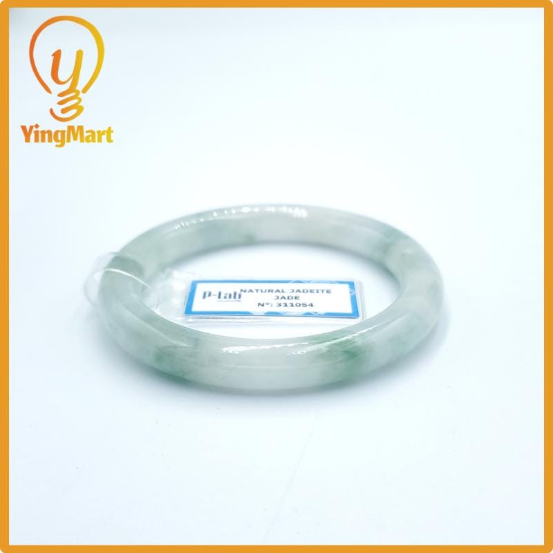 Yingmart  52mm PNJ Certified Natural Color Grey White Natural Jadeite Jade Bangle Bracelet, Real Gemstone, Gift for Her Mom Grandma Sister