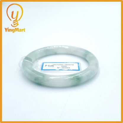 Yingmart  52mm PNJ Certified Natural Color Grey White Natural Jadeite Jade Bangle Bracelet, Real Gemstone, Gift for Her Mom Grandma Sister