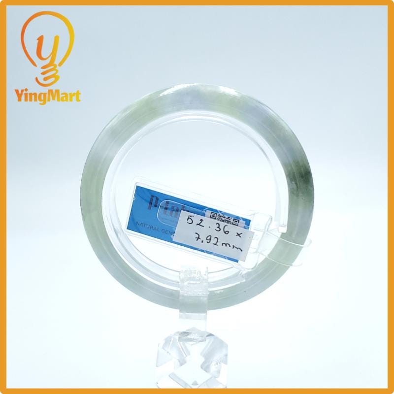 Yingmart  52mm PNJ Certified Natural Color Grey White Natural Jadeite Jade Bangle Bracelet, Real Gemstone, Gift for Her Mom Grandma Sister