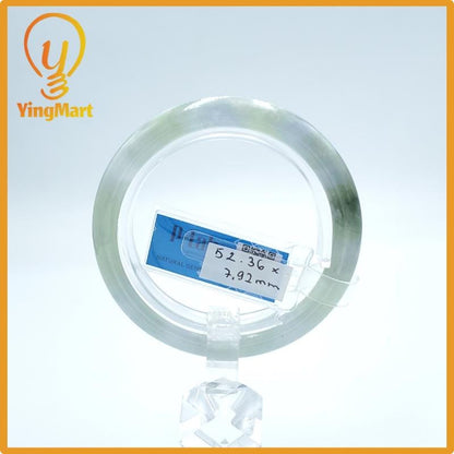 Yingmart  52mm PNJ Certified Natural Color Grey White Natural Jadeite Jade Bangle Bracelet, Real Gemstone, Gift for Her Mom Grandma Sister