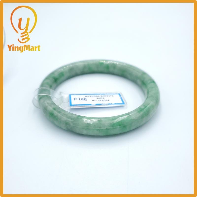 Yingmart  59mm PNJ Certified Natural Color Grey White Natural Jadeite Jade Bangle Bracelet, Real Gemstone, Gift for Her Mom Grandma Sister