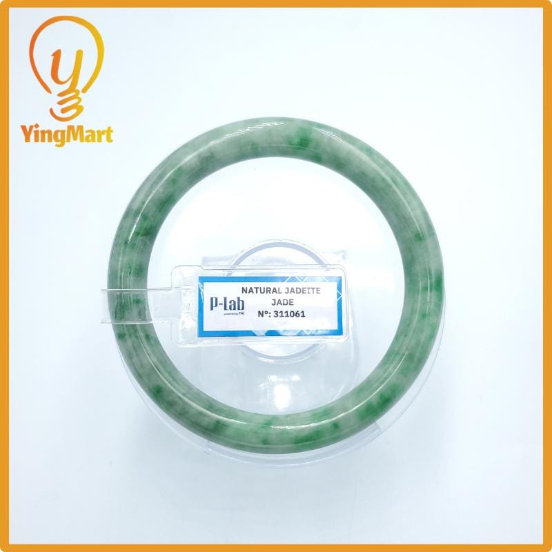 Yingmart  59mm PNJ Certified Natural Color Grey White Natural Jadeite Jade Bangle Bracelet, Real Gemstone, Gift for Her Mom Grandma Sister