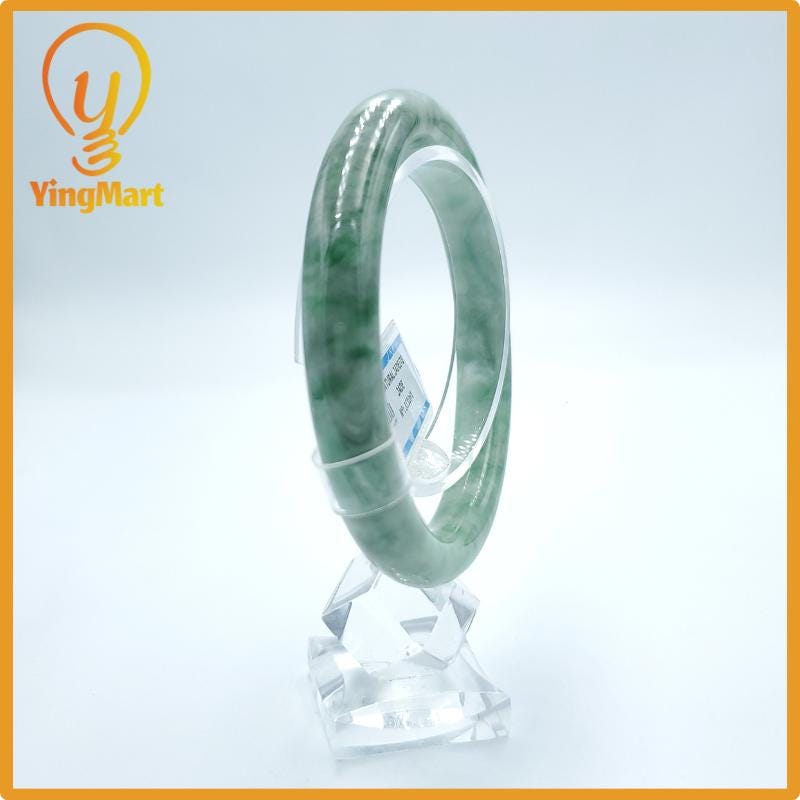 Yingmart  59mm PNJ Certified Natural Color Grey White Natural Jadeite Jade Bangle Bracelet, Real Gemstone, Gift for Her Mom Grandma Sister