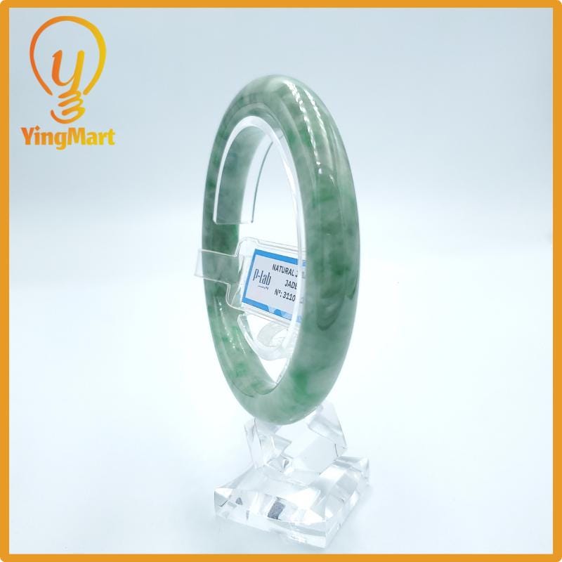 Yingmart  59mm PNJ Certified Natural Color Grey White Natural Jadeite Jade Bangle Bracelet, Real Gemstone, Gift for Her Mom Grandma Sister