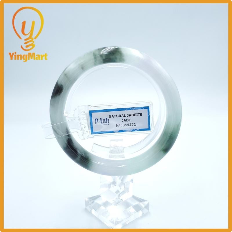 Yingmart  57mm PNJ Certified Natural Color Green White To Green Natural Jadeite Jade Bangle Bracelet, Real Gemstone, Gift for Her Mom