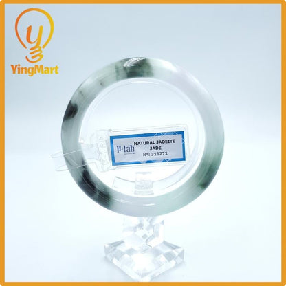 Yingmart  57mm PNJ Certified Natural Color Green White To Green Natural Jadeite Jade Bangle Bracelet, Real Gemstone, Gift for Her Mom