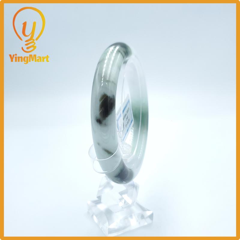 Yingmart  57mm PNJ Certified Natural Color Green White To Green Natural Jadeite Jade Bangle Bracelet, Real Gemstone, Gift for Her Mom