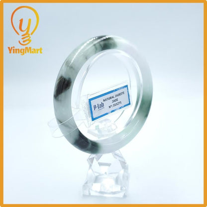 Yingmart  57mm PNJ Certified Natural Color Green White To Green Natural Jadeite Jade Bangle Bracelet, Real Gemstone, Gift for Her Mom