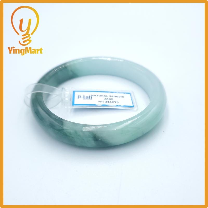 Yingmart  57mm PNJ Certified Natural Color Grey White Natural Jadeite Jade Bangle Bracelet, Real Gemstone, Gift for Her Mom Grandma Sister