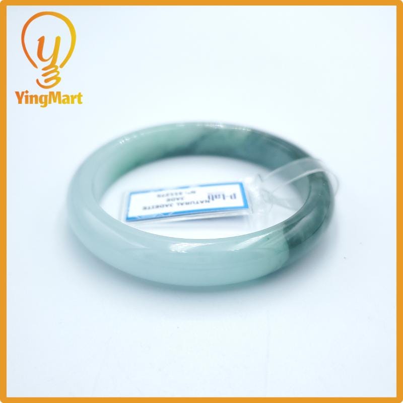 Yingmart  57mm PNJ Certified Natural Color Grey White Natural Jadeite Jade Bangle Bracelet, Real Gemstone, Gift for Her Mom Grandma Sister