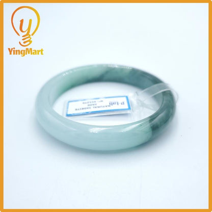 Yingmart  57mm PNJ Certified Natural Color Grey White Natural Jadeite Jade Bangle Bracelet, Real Gemstone, Gift for Her Mom Grandma Sister