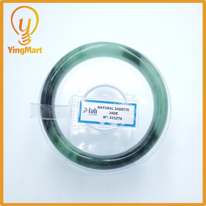 Yingmart  57mm PNJ Certified Natural Color Grey White Natural Jadeite Jade Bangle Bracelet, Real Gemstone, Gift for Her Mom Grandma Sister