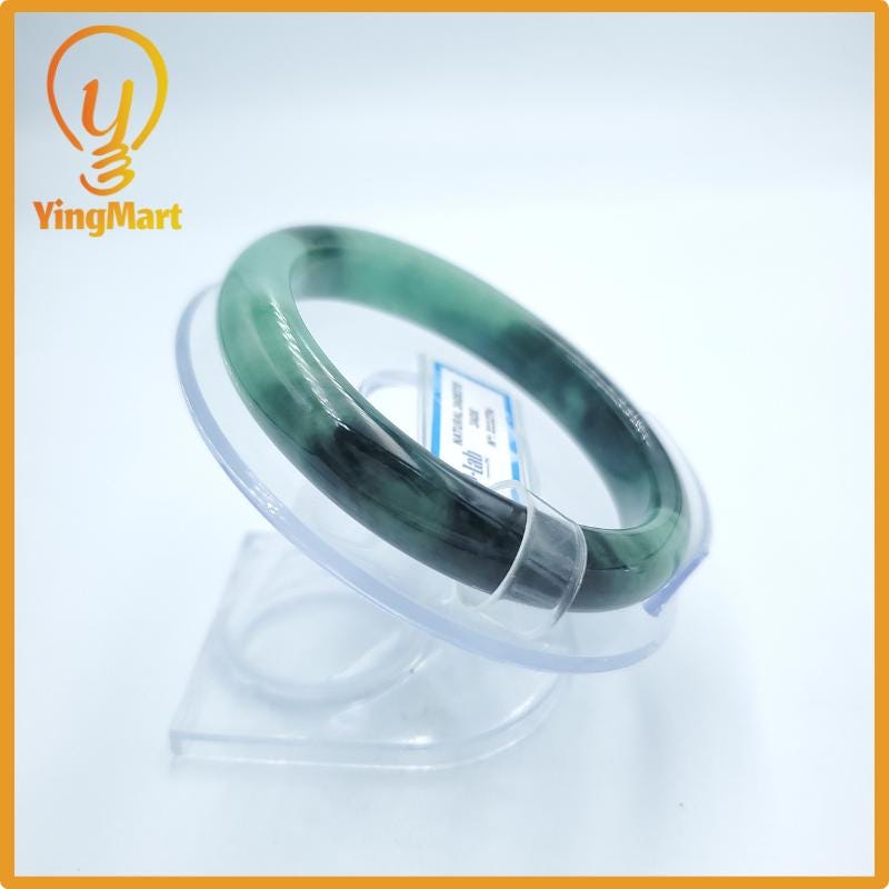 Yingmart  57mm PNJ Certified Natural Color Grey White Natural Jadeite Jade Bangle Bracelet, Real Gemstone, Gift for Her Mom Grandma Sister