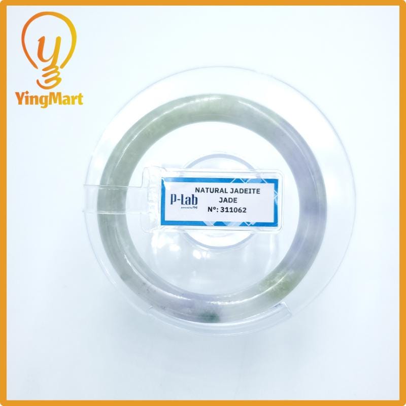 Yingmart  49mm PNJ Certified Natural Color Grey White Natural Jadeite Jade Bangle Bracelet, Real Gemstone, Gift for Her Mom Grandma Sister