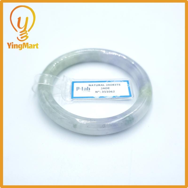 Yingmart  49mm PNJ Certified Natural Color Grey White Natural Jadeite Jade Bangle Bracelet, Real Gemstone, Gift for Her Mom Grandma Sister
