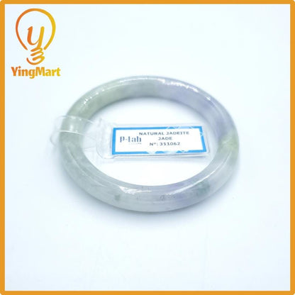 Yingmart  49mm PNJ Certified Natural Color Grey White Natural Jadeite Jade Bangle Bracelet, Real Gemstone, Gift for Her Mom Grandma Sister