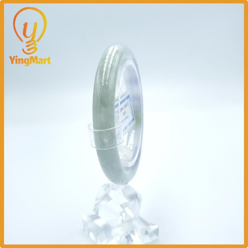 Yingmart  49mm PNJ Certified Natural Color Grey White Natural Jadeite Jade Bangle Bracelet, Real Gemstone, Gift for Her Mom Grandma Sister