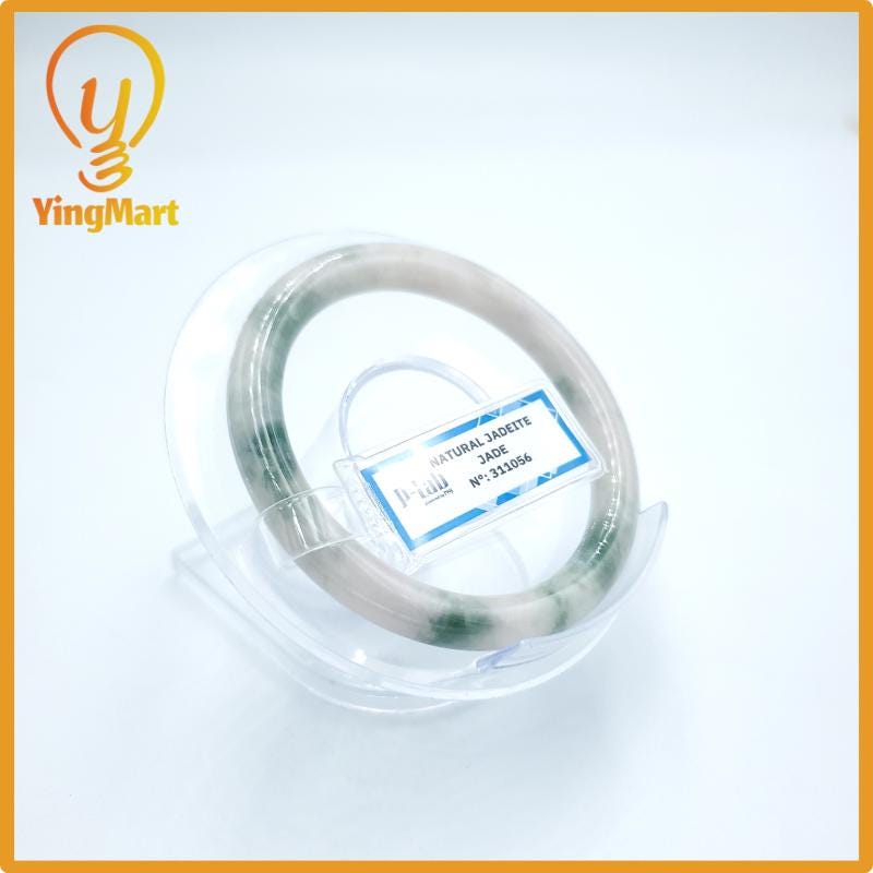 Yingmart 53mm PNJ Certified Natural Color Grey White Natural Jadeite Jade Bangle Bracelet, Real Gemstone, Gift for Her Mom Grandma Sister