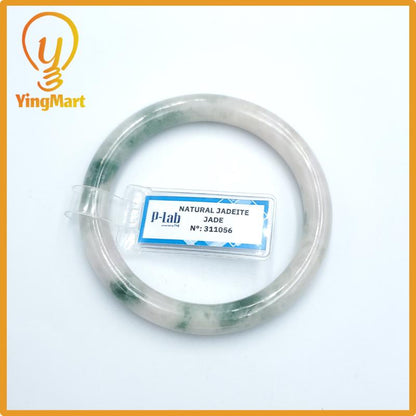 Yingmart 53mm PNJ Certified Natural Color Grey White Natural Jadeite Jade Bangle Bracelet, Real Gemstone, Gift for Her Mom Grandma Sister