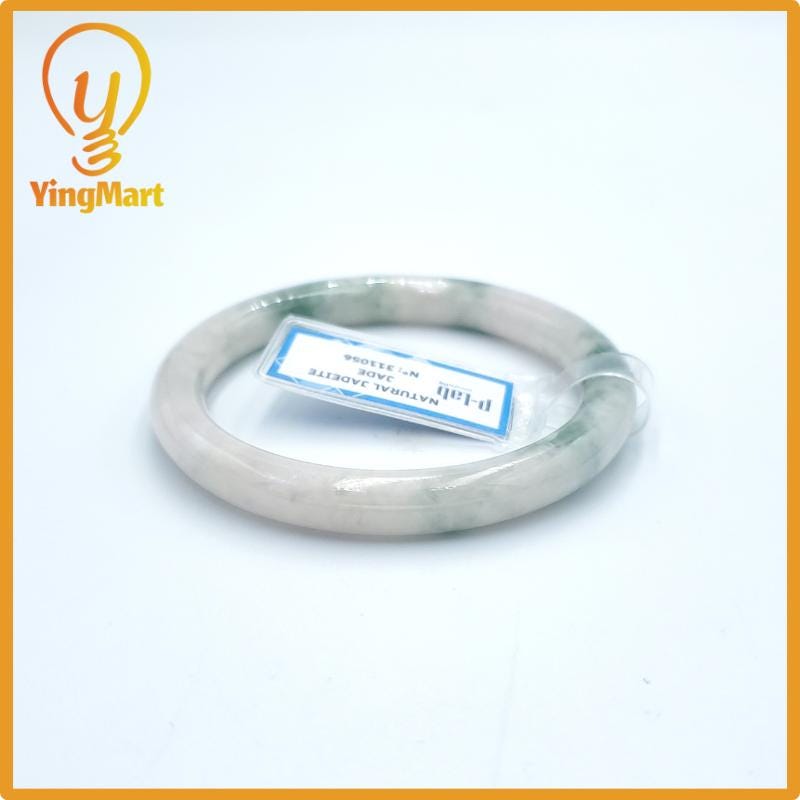 Yingmart 53mm PNJ Certified Natural Color Grey White Natural Jadeite Jade Bangle Bracelet, Real Gemstone, Gift for Her Mom Grandma Sister